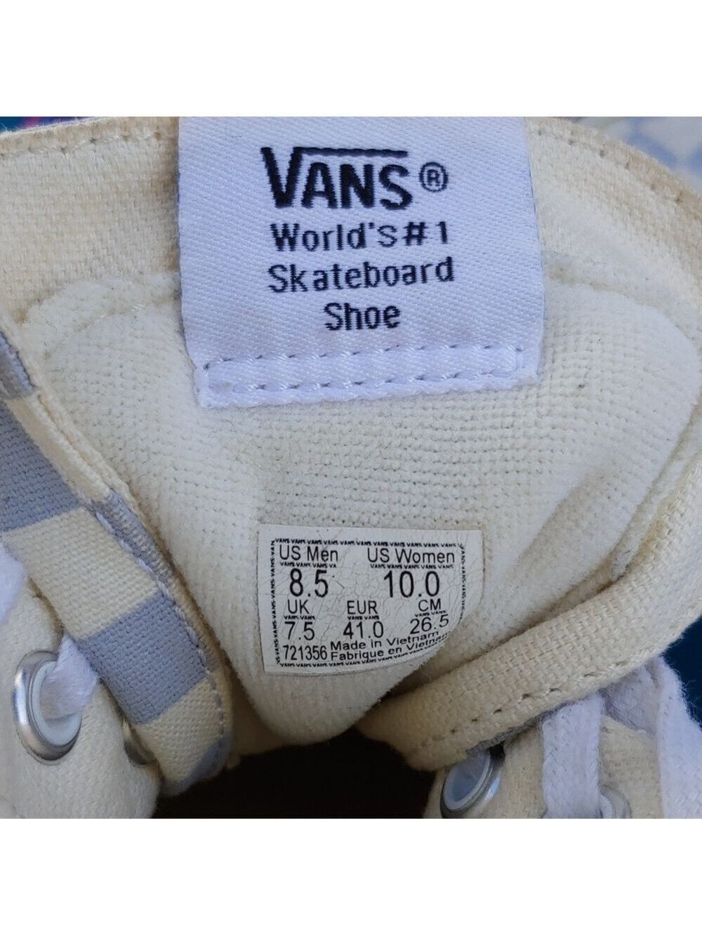 Vans Sk8-Hi Checkerboard Sneakers Zen Blue and White Size Men's 8.5 Women's 10 - Picture 6 of 17